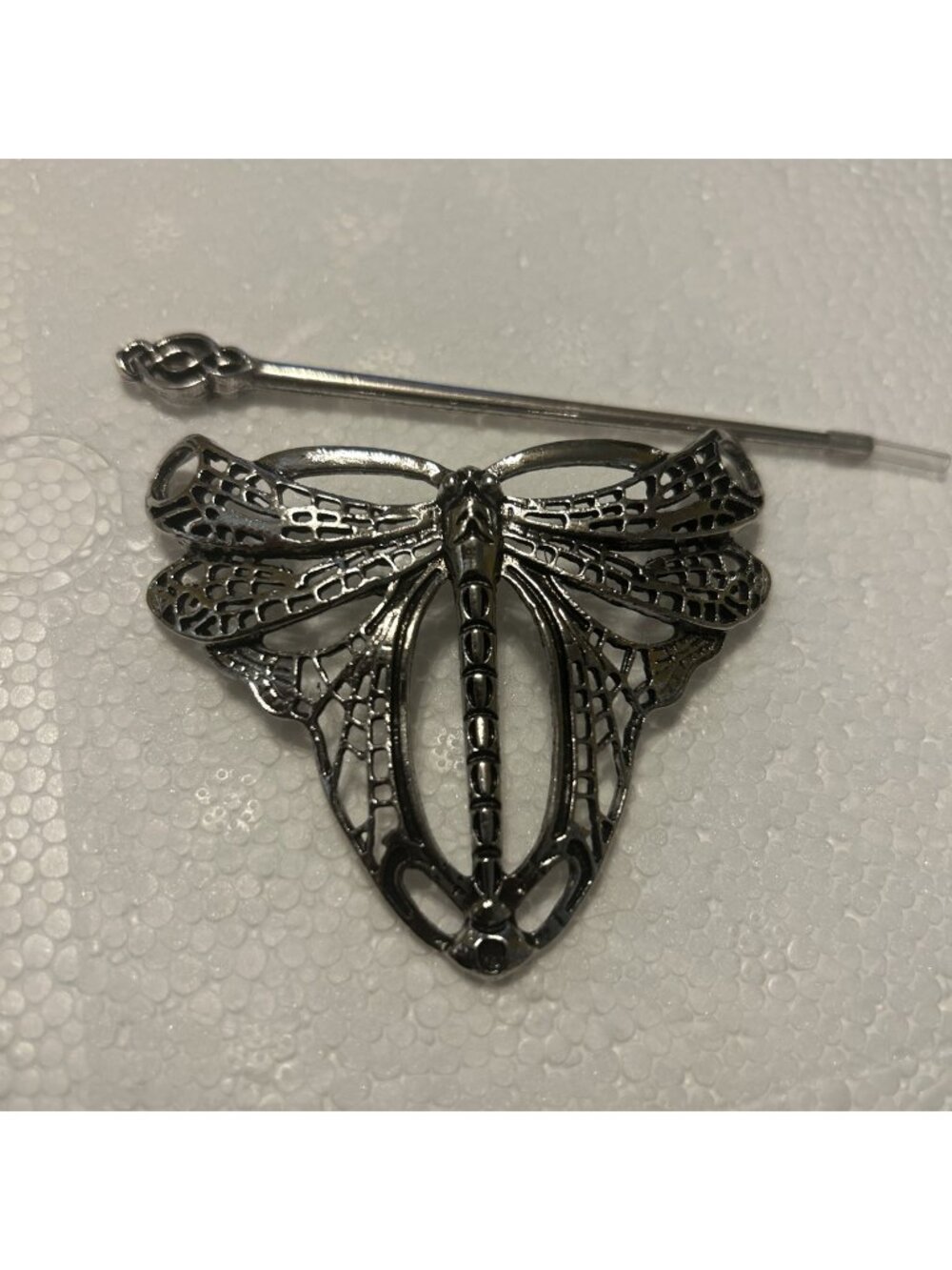 Dragon Fly Hair Pin Silver Tone Approximately 3” W/ Pin Holder